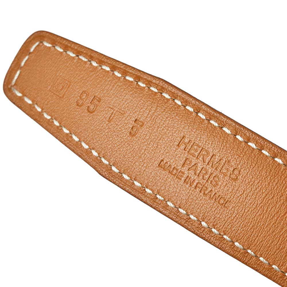 Brown Hermes White/Gold Epsom and Swift Leather Reversible Belt Strap Size 95 CM