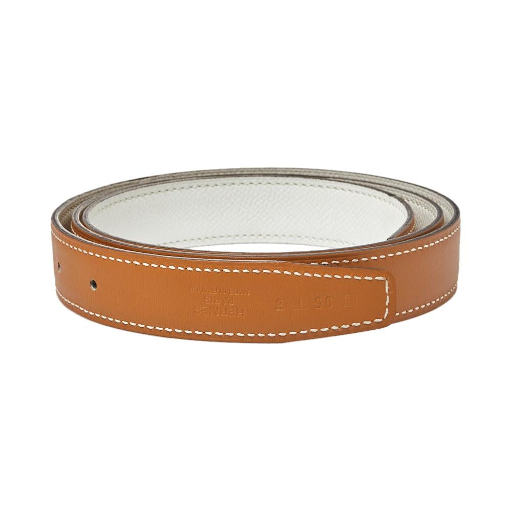 Hermes White/Gold Epsom and Swift Leather Reversible Belt Strap Size 95 CM