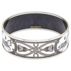 Hermès White Grand Apparat Enamel Palladium Plated Wide Bangle Bracelet M