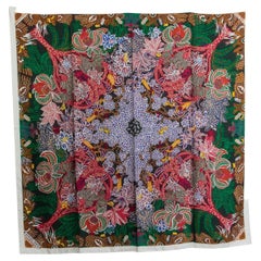 HERMES weißgrüner MAITRES DE LA FORET 140 TWILL-Schal
