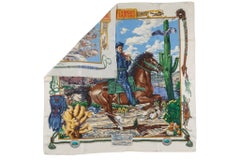 Hermès White Green Pony Express Scarf