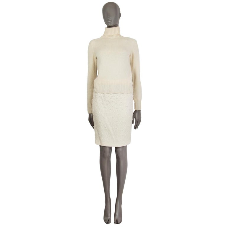HERMES white and grey cashmere and mohair TURTLENECK Sweater 34 XXS For ...