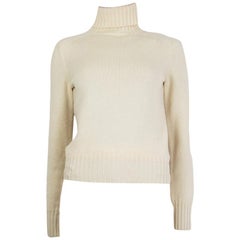 HERMES white & grey cashmere & mohair TURTLENECK Sweater 34 XXS