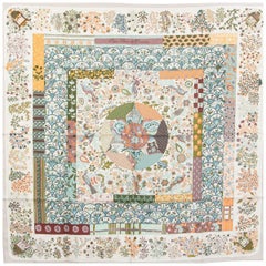 Hermes white grey green PIQUE FLEURI DE PROVENCE 90 silk Scarf