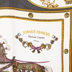 Hermes white grey HARNAIS FRANCAIS PREMIER EMPIRE 90 silk twill Scarf