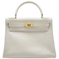 Hermès - Sac Kelly retourné, 28 cm, blanc, Gulliver