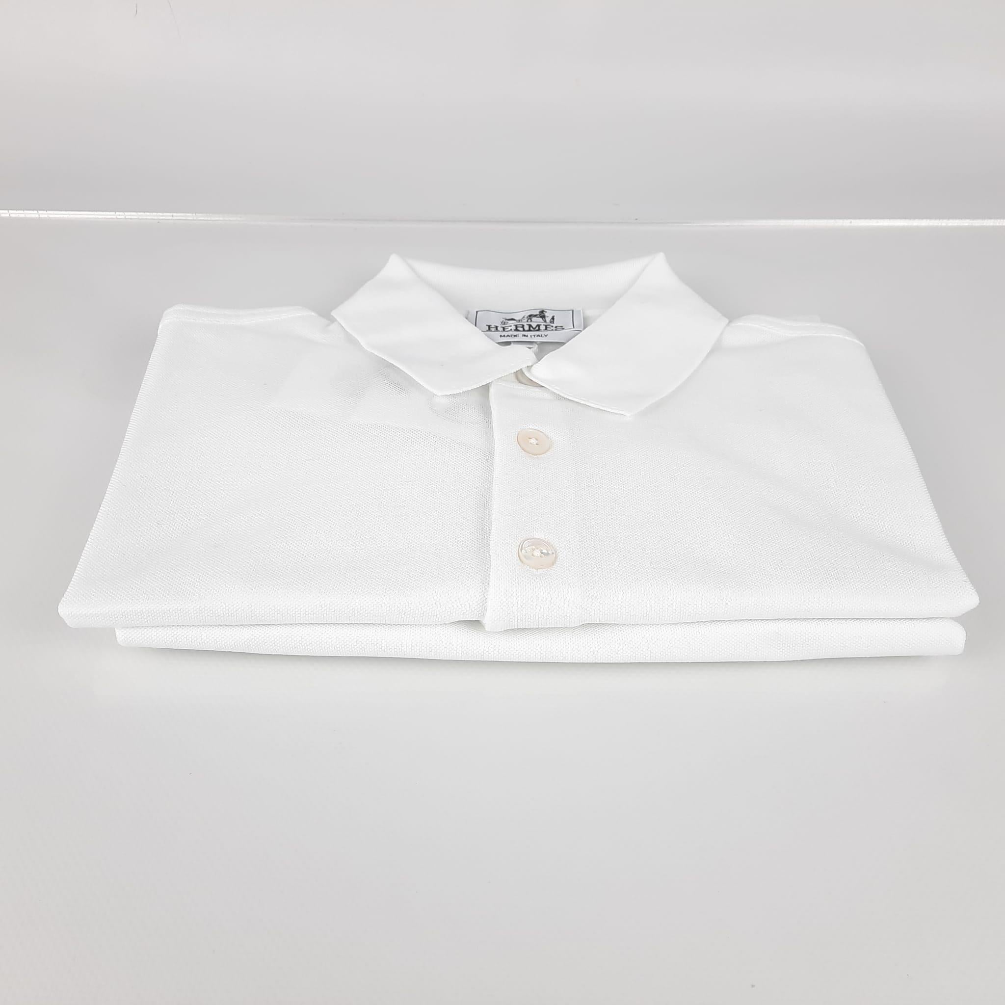 Hermes White H cotton embroidered buttoned Size L polo shirt  2