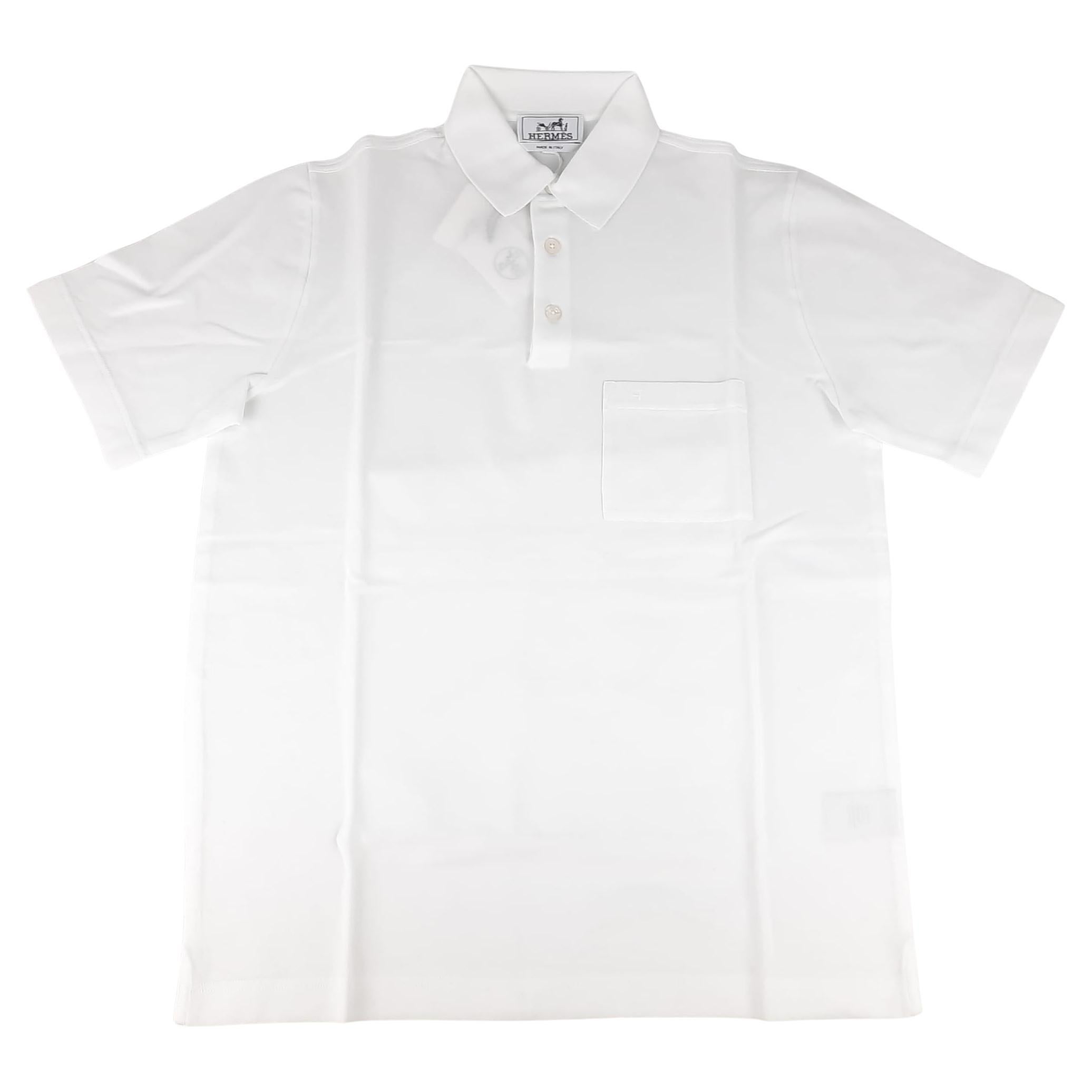 Hermes White H cotton embroidered buttoned Size L polo shirt  For Sale