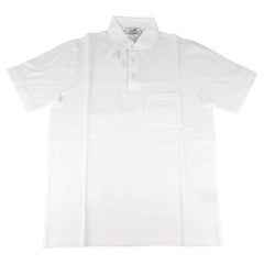 Hermes Weiß H Baumwolle bestickt geknöpft Größe L Poloshirt 