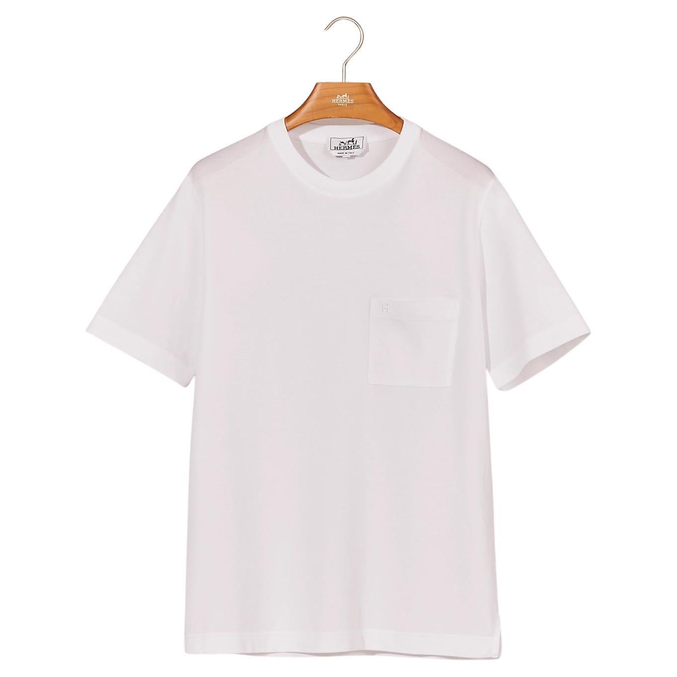 Hermes Weißes T-Shirt mit gesticktem "H" Größe L im Angebot