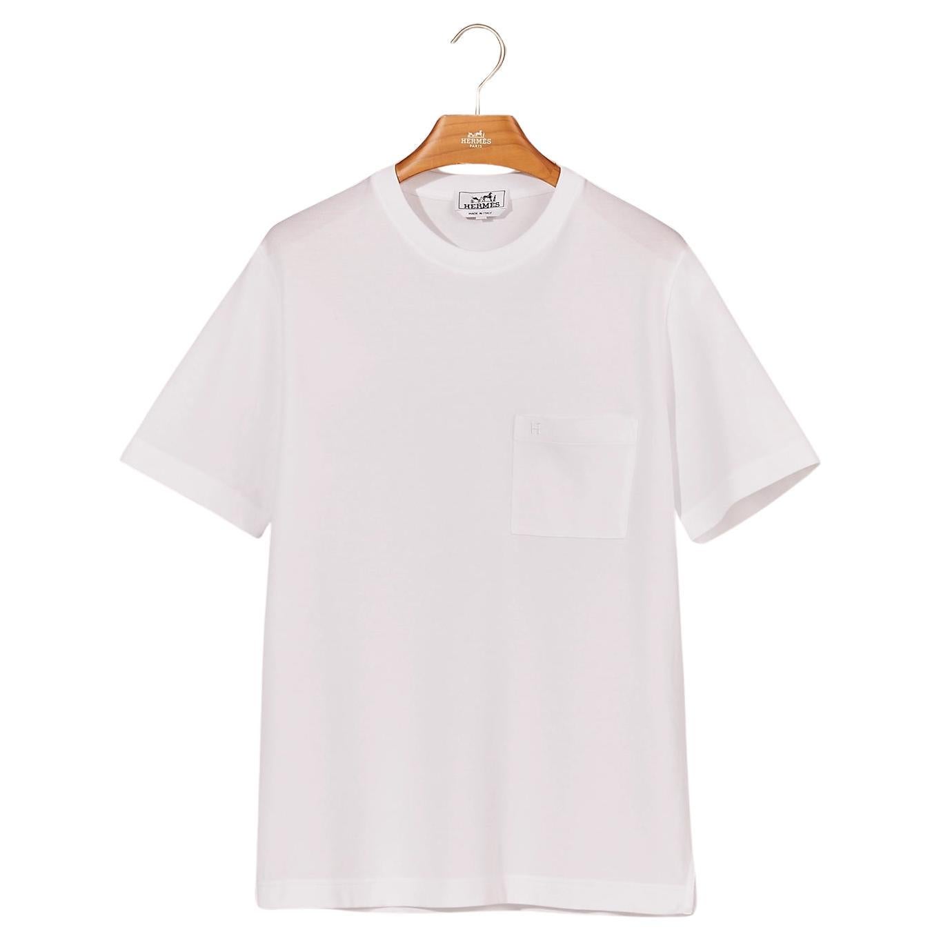Hermes White "H" embroidered Tshirt Size M For Sale at 1stDibs