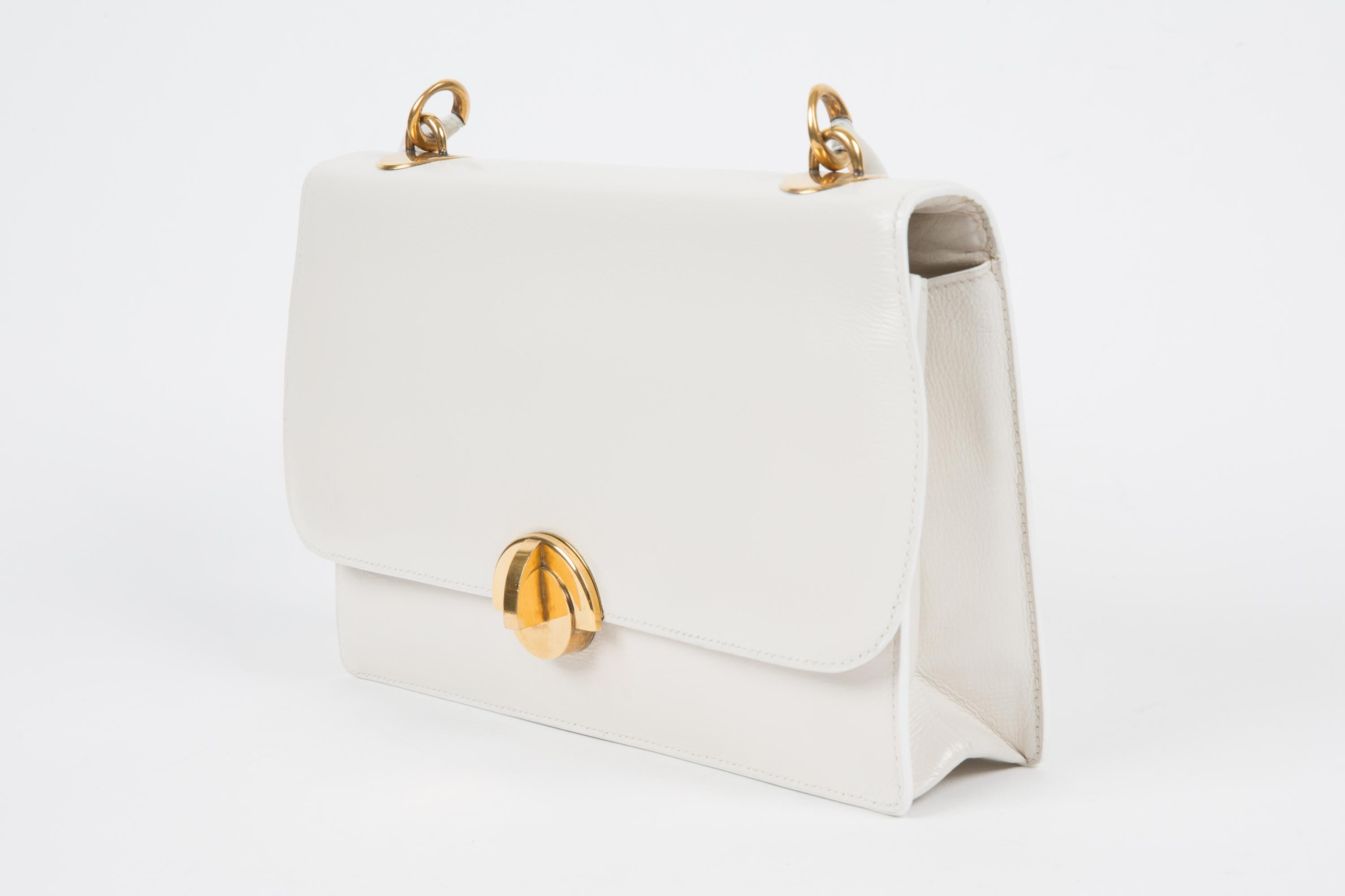 Gray Hermes White Half Moon Calf Leather Bag