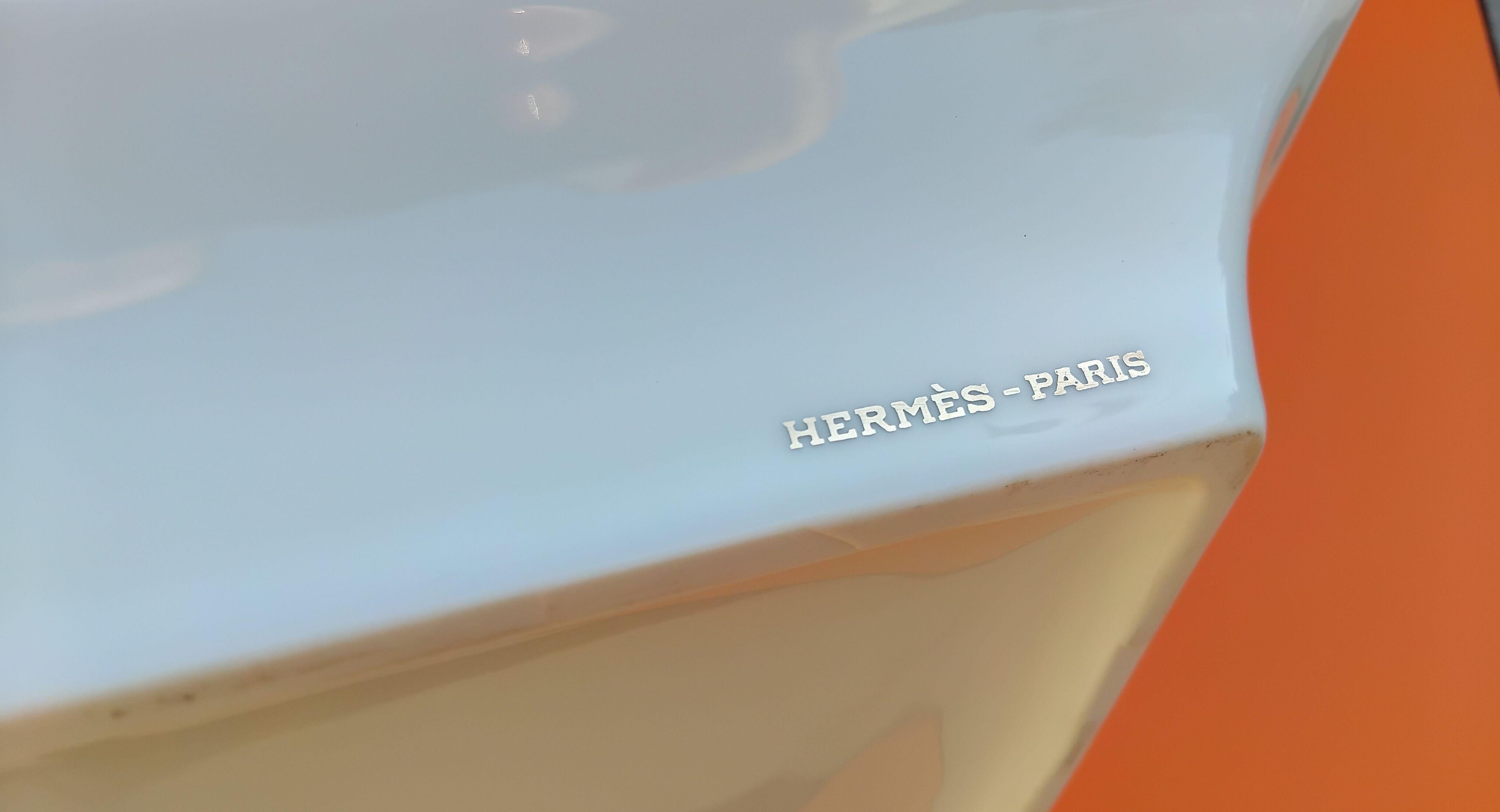 Hermès White Hermine Print Zigarren Aschenbecher ändern Tablett Porzellan und Platin im Angebot 9