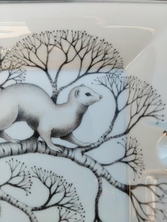 Hermès Bianco Stampa Hermine Posacenere Portacenere Cambiare Vassoio Porcellana e Platino