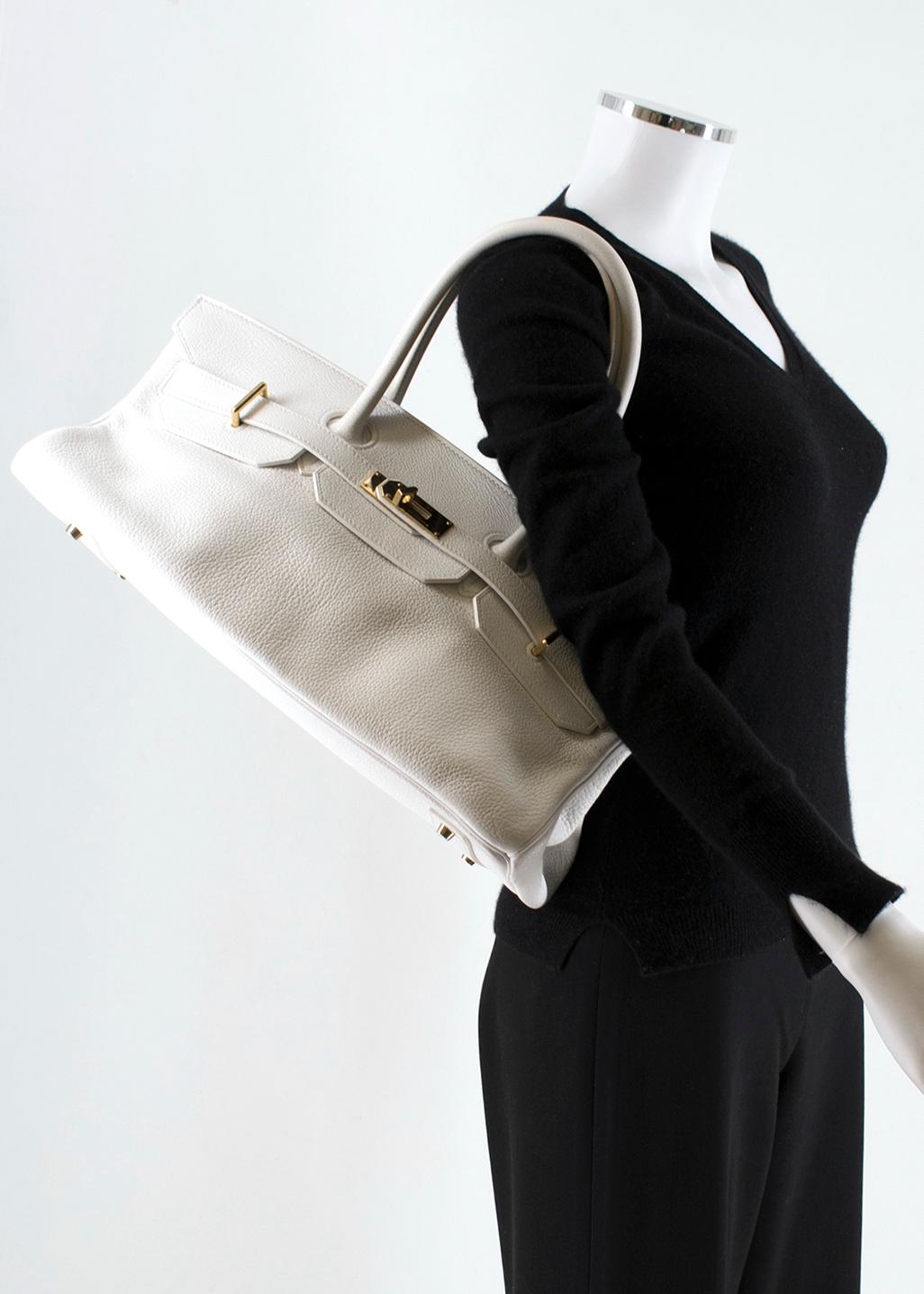 Hermes White Himalaya Clemence Leather JPG Shoulder Birkin 42 In Good Condition In London, GB