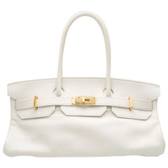 Hermes White Himalaya Clemence Leather JPG Shoulder Birkin 42	