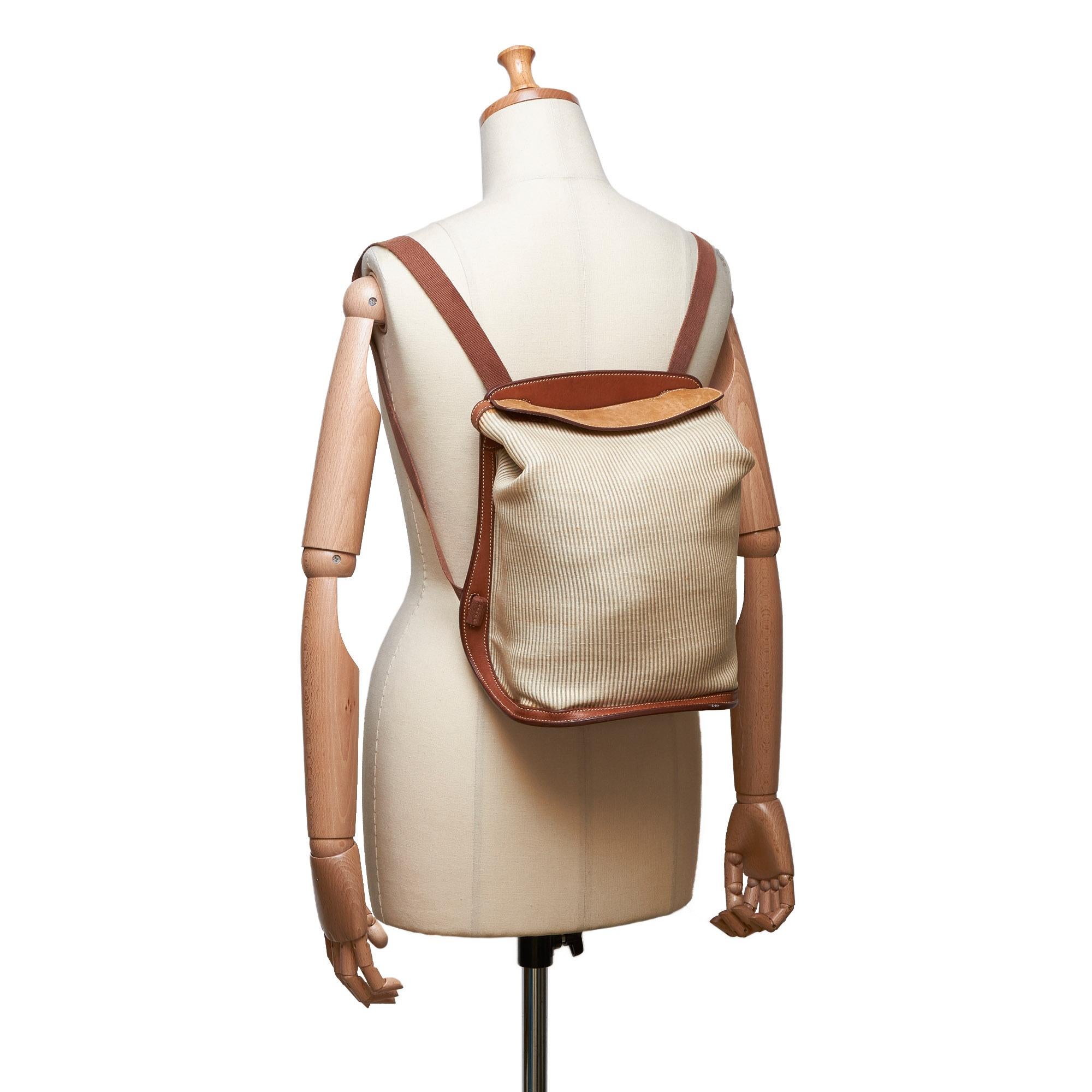 Hermes White Ivory Canvas Fabric Sherpa Backpack France For Sale 7
