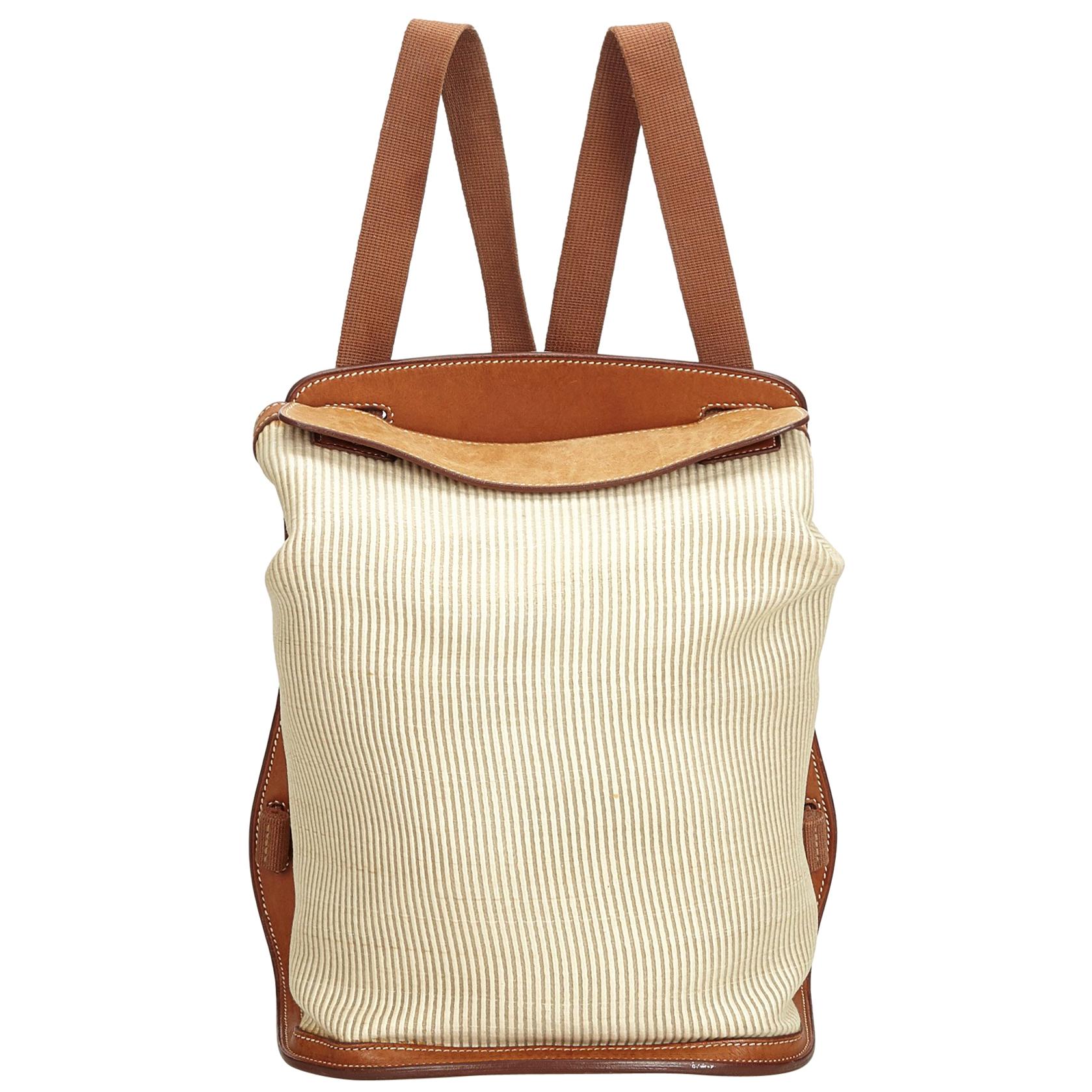 Hermes White Ivory Canvas Fabric Sherpa Backpack France For Sale