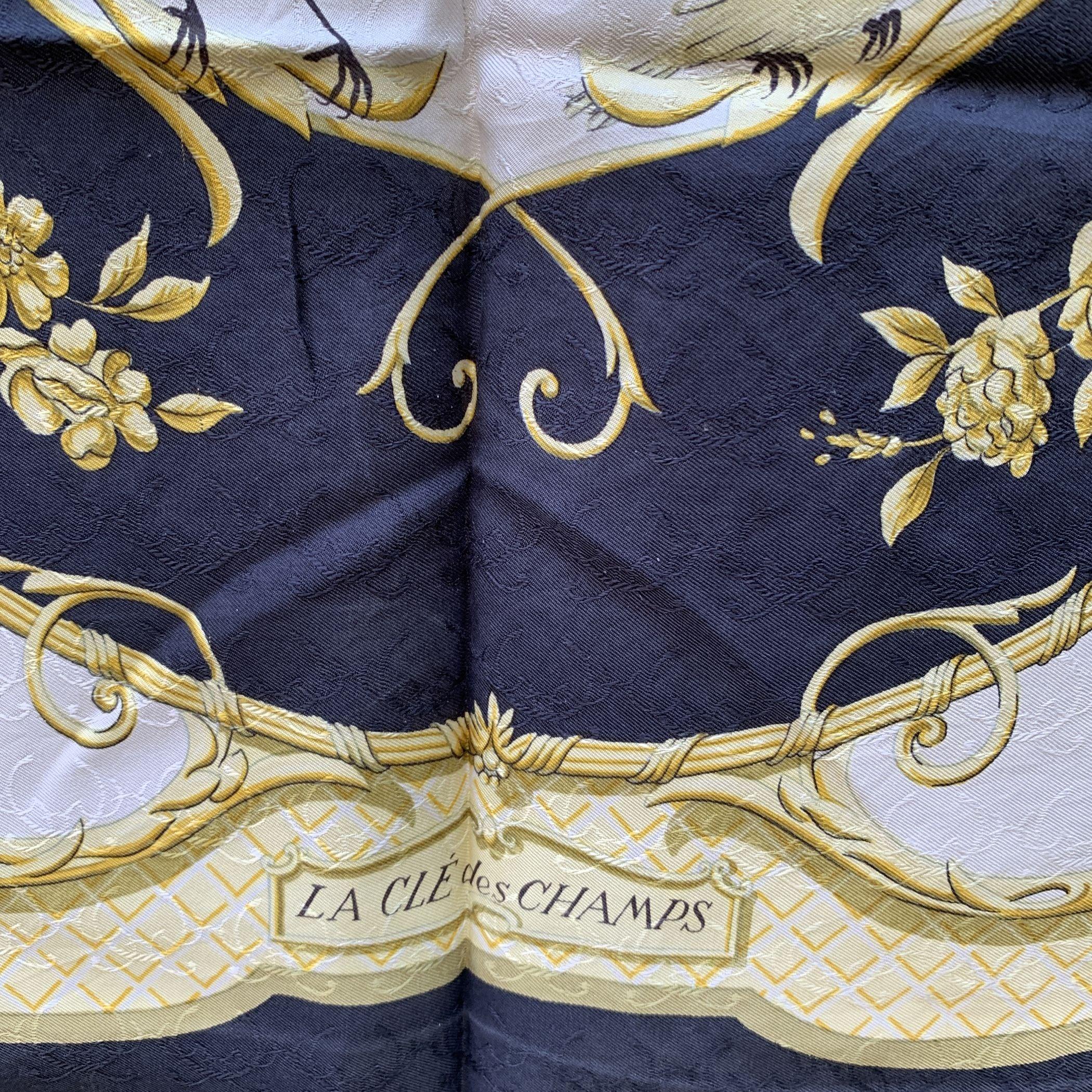 Hermes White Jacquard Silk Scarf La Cle Des Champs 1965 Faconnet For Sale 1