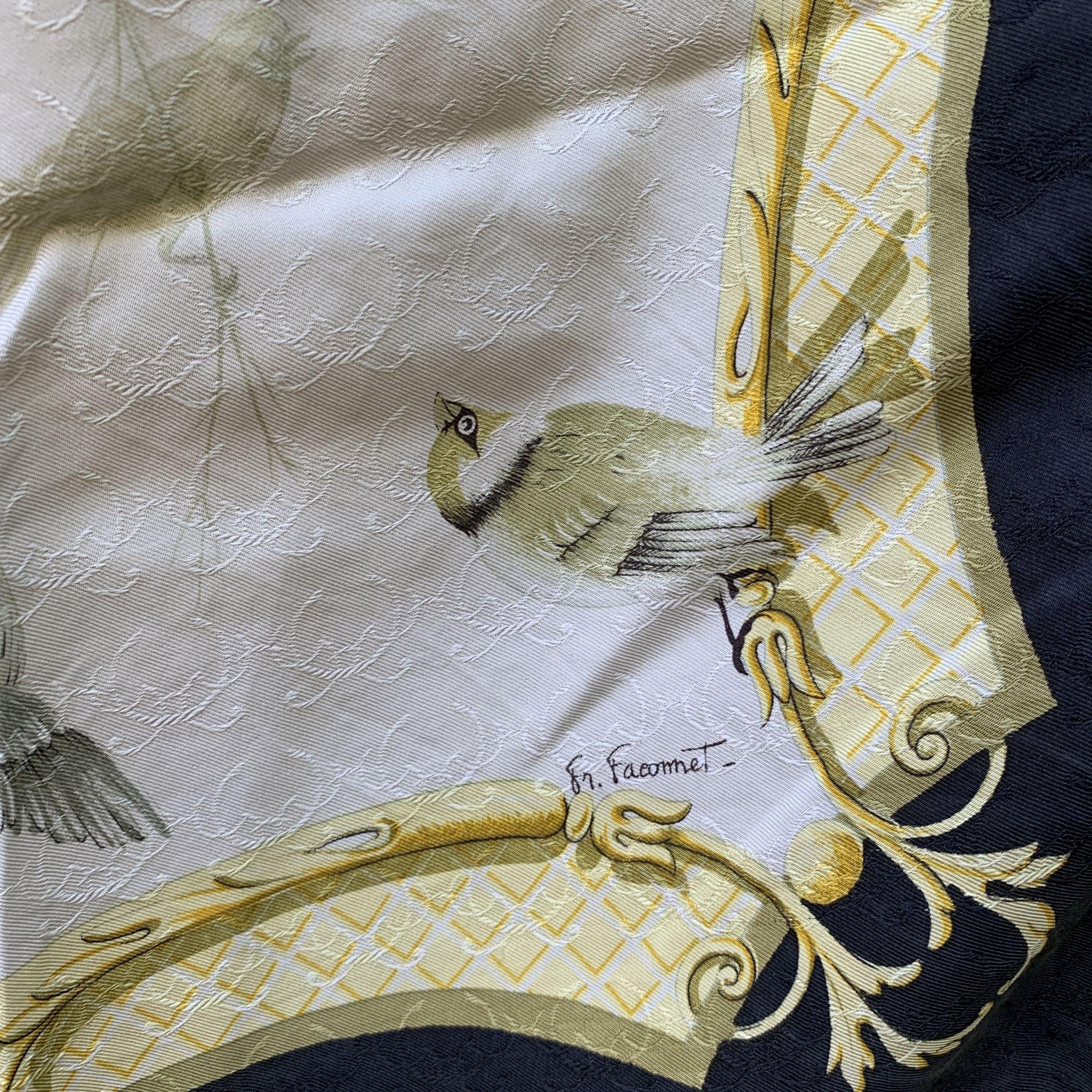 Hermes White Jacquard Silk Scarf La Cle Des Champs 1965 Faconnet For Sale 2