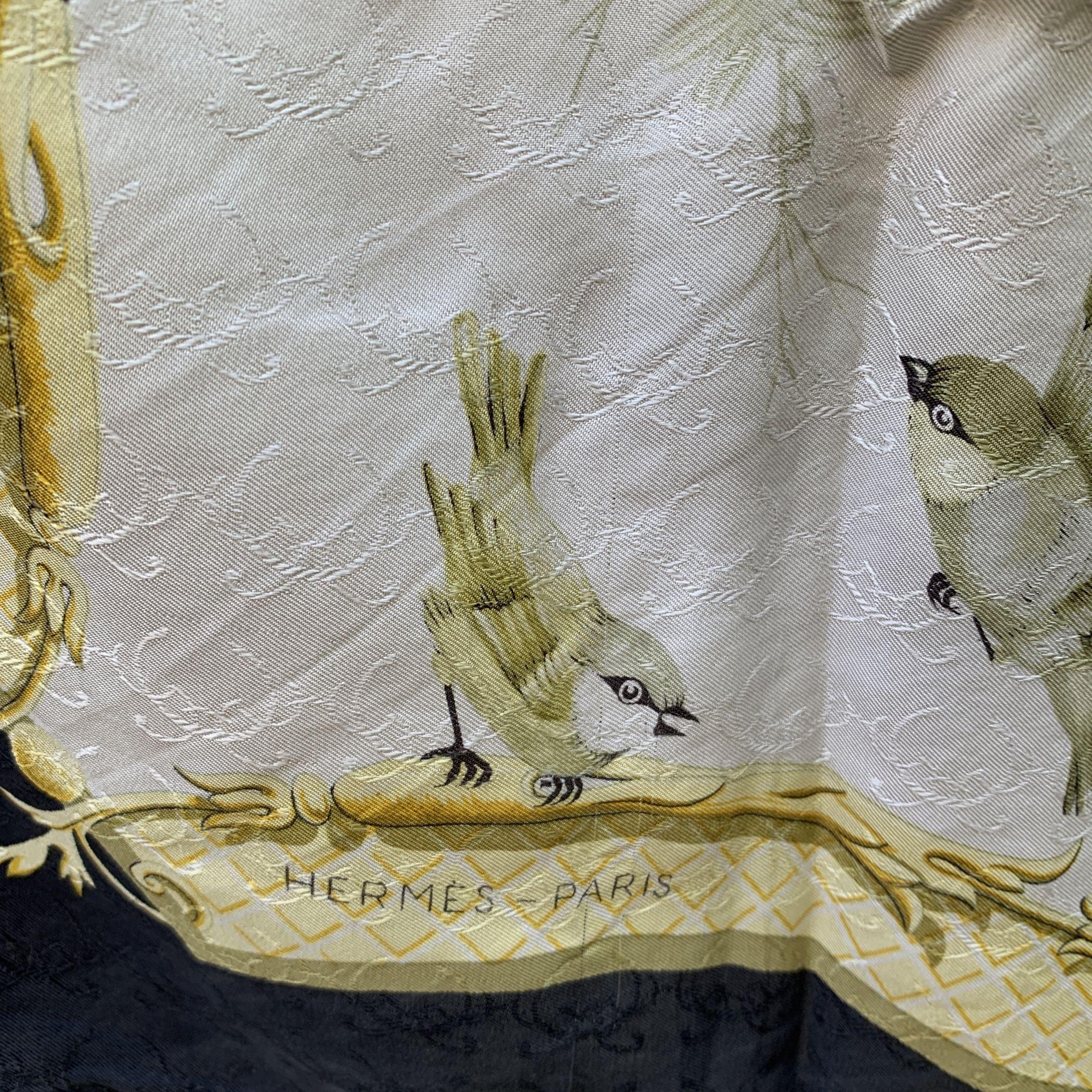 Hermes White Jacquard Silk Scarf La Cle Des Champs 1965 Faconnet For Sale 3