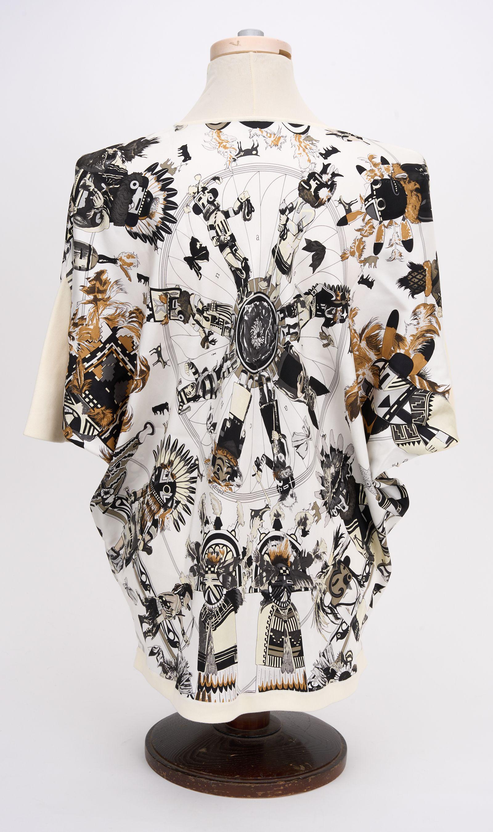 Hermès White Kachinas Silk Shirt In Excellent Condition For Sale In West Hollywood, CA