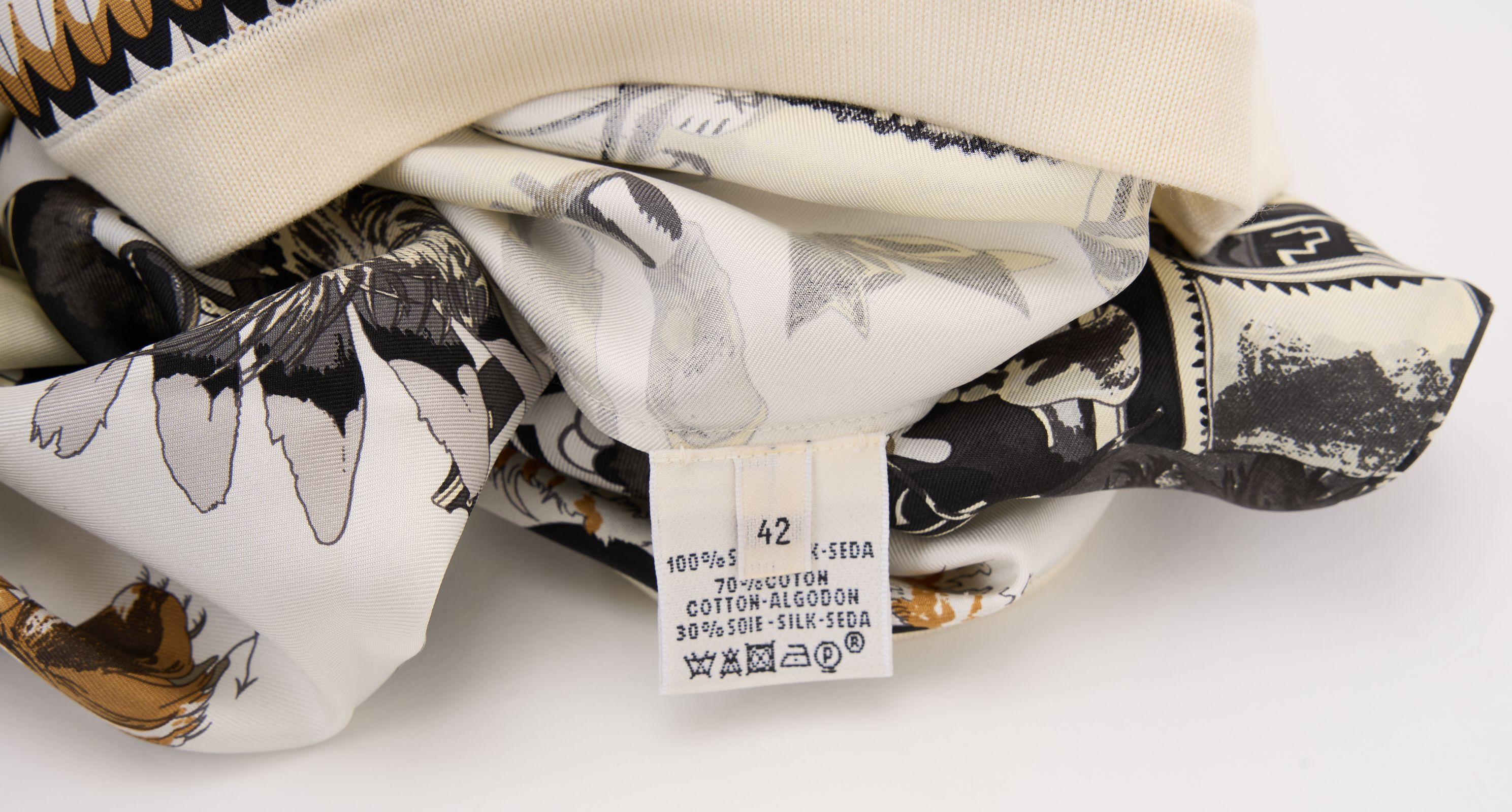 Hermès White Kachinas Silk Shirt For Sale 1