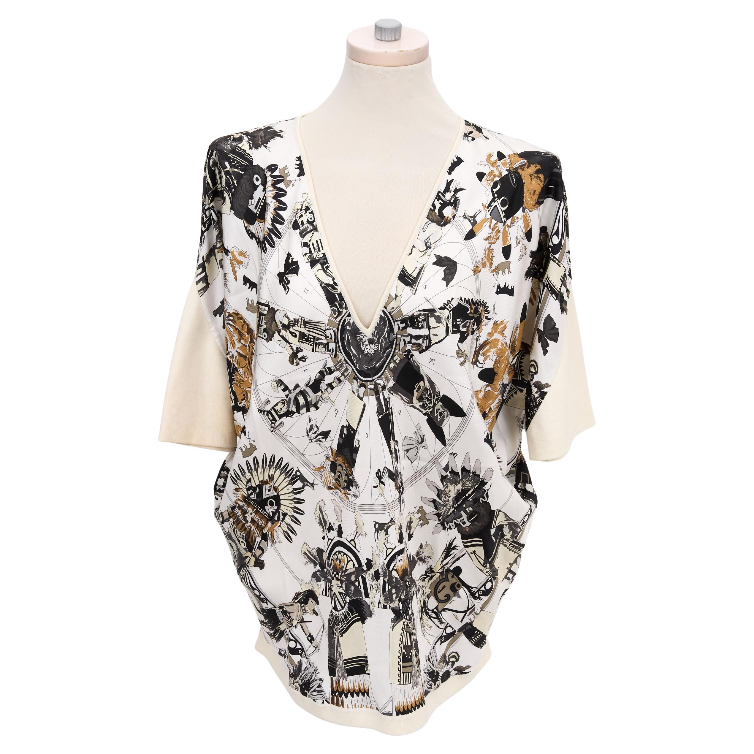 Hermès White Kachinas Silk Shirt For Sale