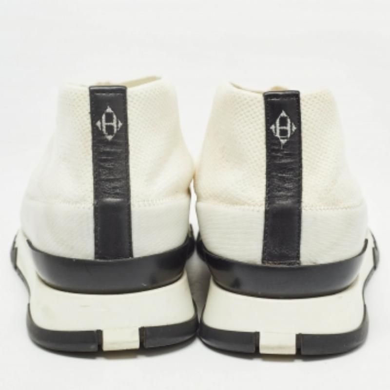 Hermes Weiß Knit Stoff Tokyo Turnschuhe Größe 38.5 im Angebot 6