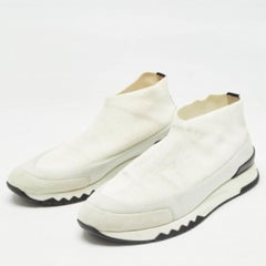 Hermes White Knit Fabric Tokyo Sneakers Size 38.5