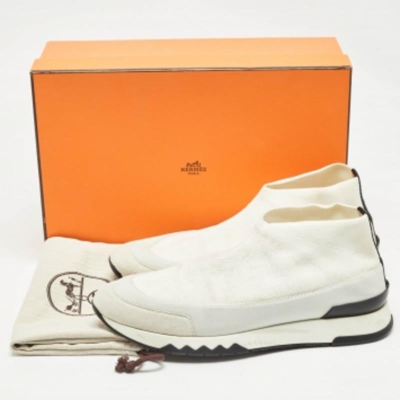 Hermes Weiß Knit Stoff Tokyo Turnschuhe Größe 38.5 im Zustand „Gut“ im Angebot in Dubai, Al Qouz 2