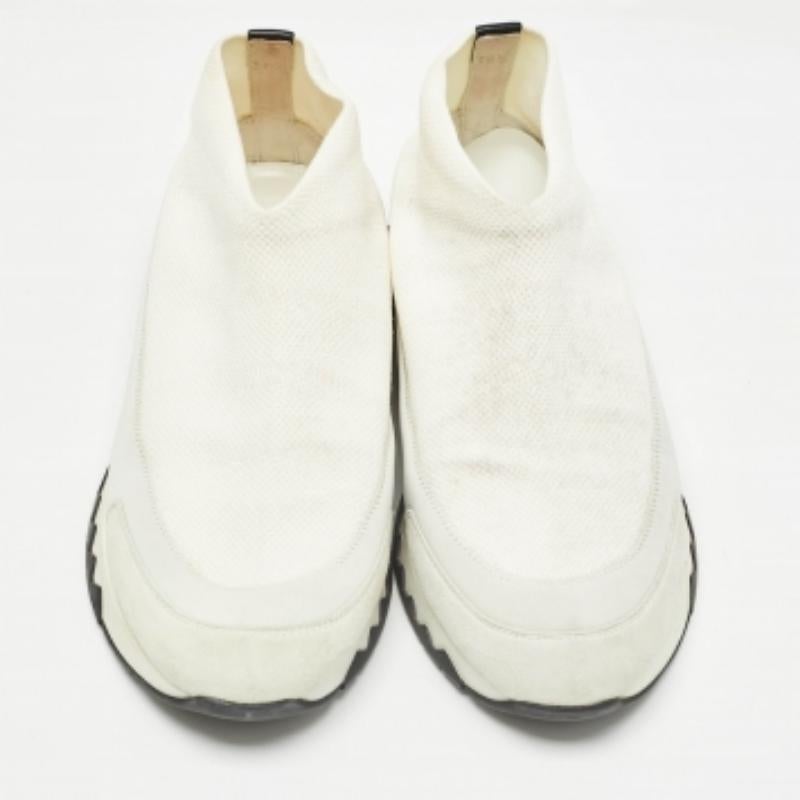 Hermes Weiß Knit Stoff Tokyo Turnschuhe Größe 38.5 im Angebot 2