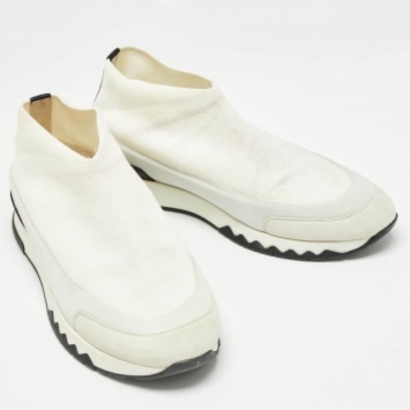 Hermes Weiß Knit Stoff Tokyo Turnschuhe Größe 38.5 im Angebot 3