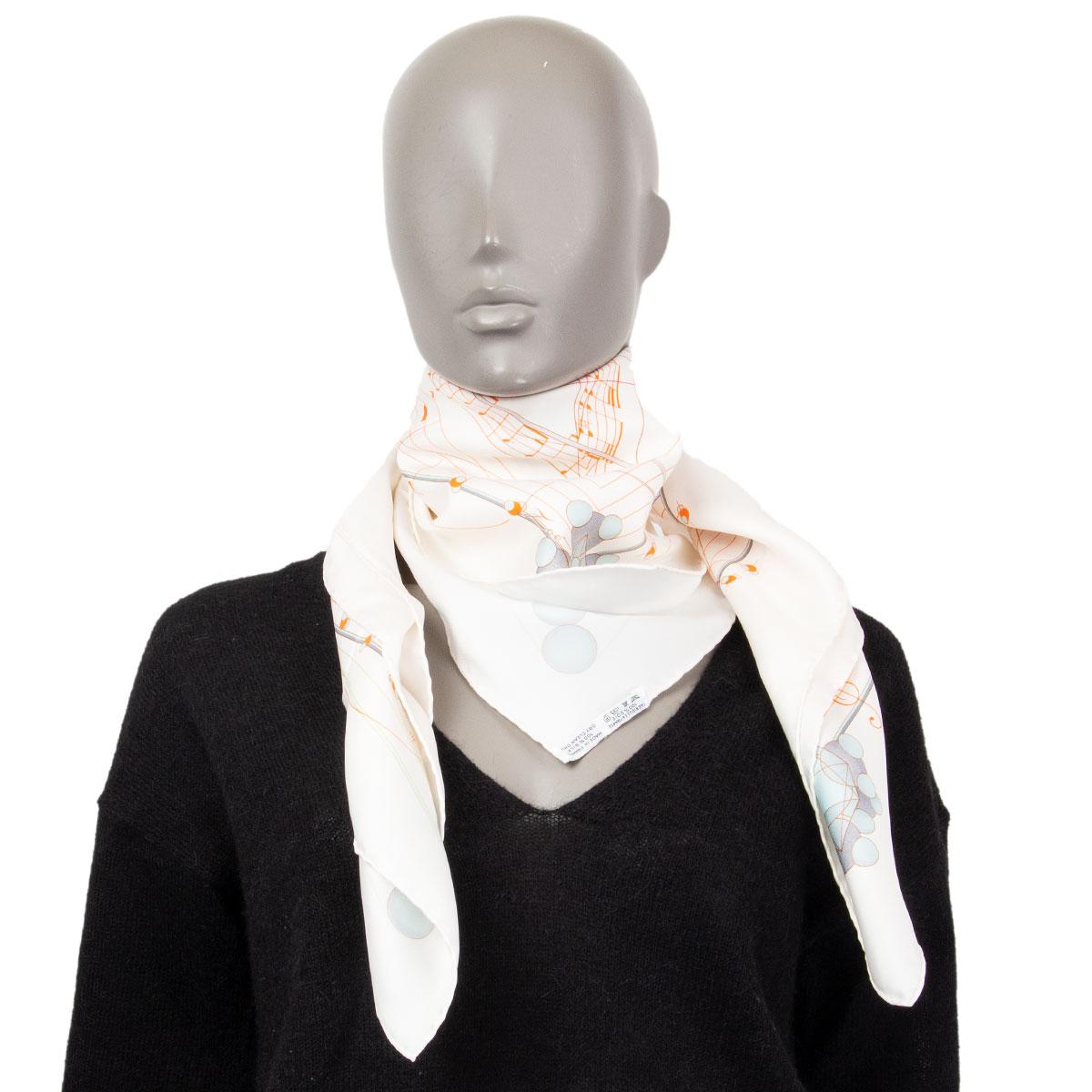 Hermes white LA MUSIQUE DES SPHERES 90 silk twill Scarf 2