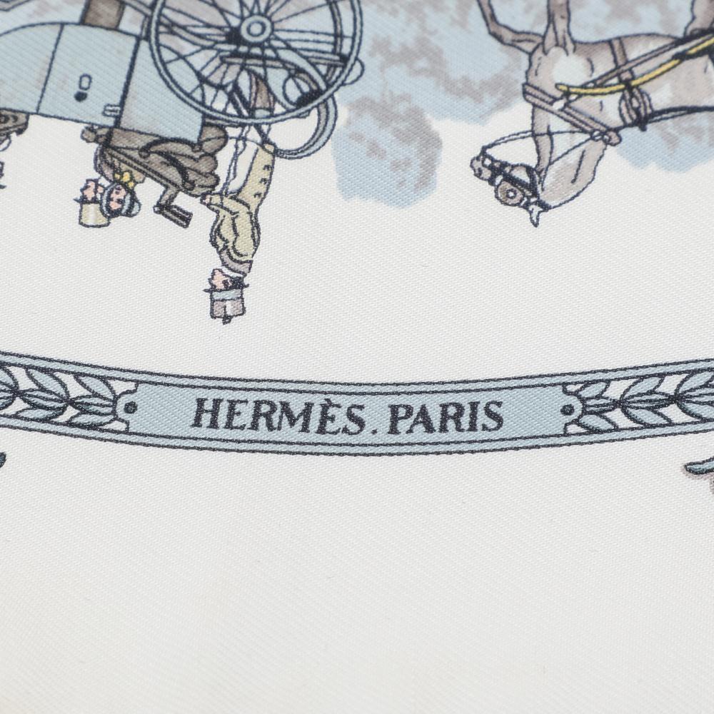 Hermes White La Promenade De Longchamps Silk Square Scarf 1
