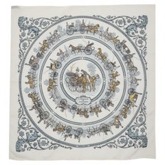 Hermes White La Promenade De Longchamps Silk Square Scarf