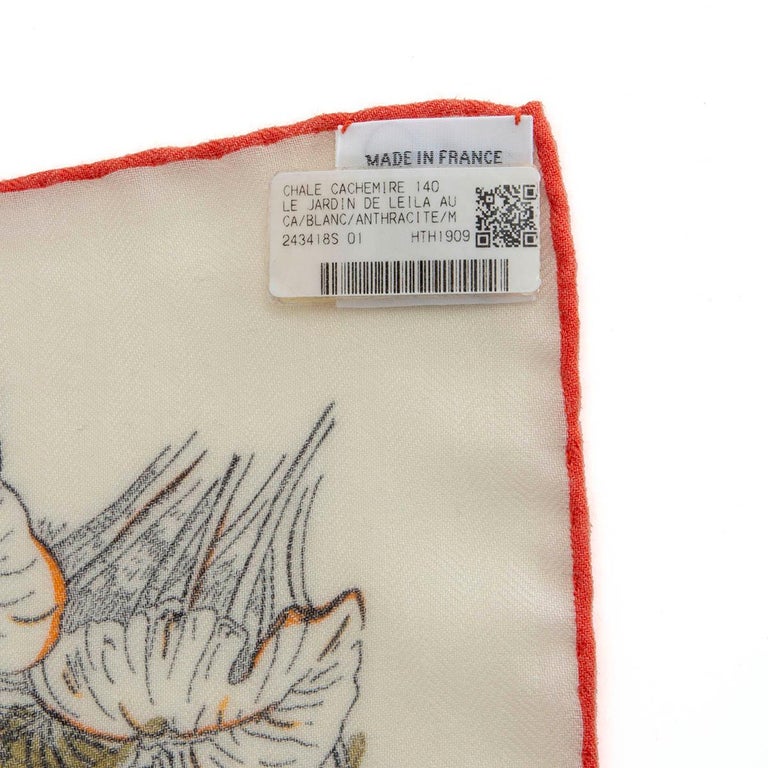 Hermes white LE JARDIN DE LEILA AU BLOC 140 Scarf Shawl cashmere silk at  1stDibs | le jardin de leila au bloc shawl 140, la bloc 140