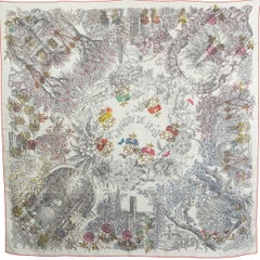 Hermes white LE JARDIN DE LEILA AU BLOC 140 Scarf Shawl cashmere silk