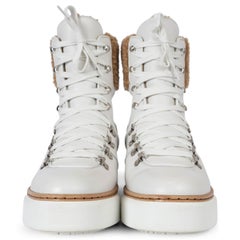 HERMES white leather 2022 FLOCON FUR TRIM Boots Shoes 39