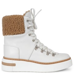 HERMES white leather 2022 FLOCON FUR TRIM Boots Shoes 39
