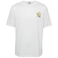 Hermes White Leather Applique Cotton Knit Crew Neck T-Shirt L