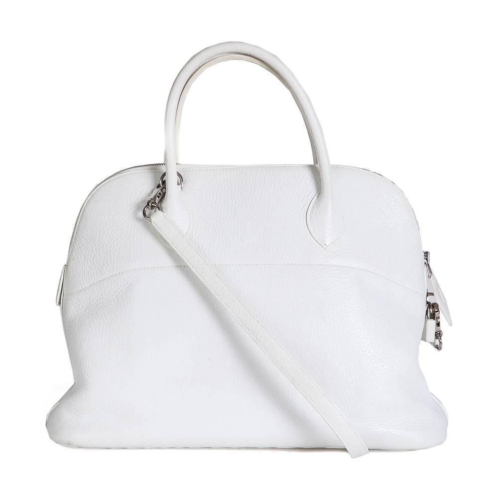 Gray Hermes White Leather Bolide Tote, 2003