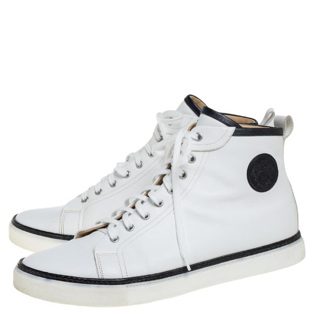 Men's Hermes White Leather Cap Toe High Top Sneakers Size 45