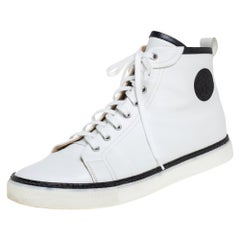 Hermes White Leather Cap Toe High Top Sneakers Size 45