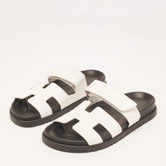 Hermes White Leather Chypre Sandals Size 35