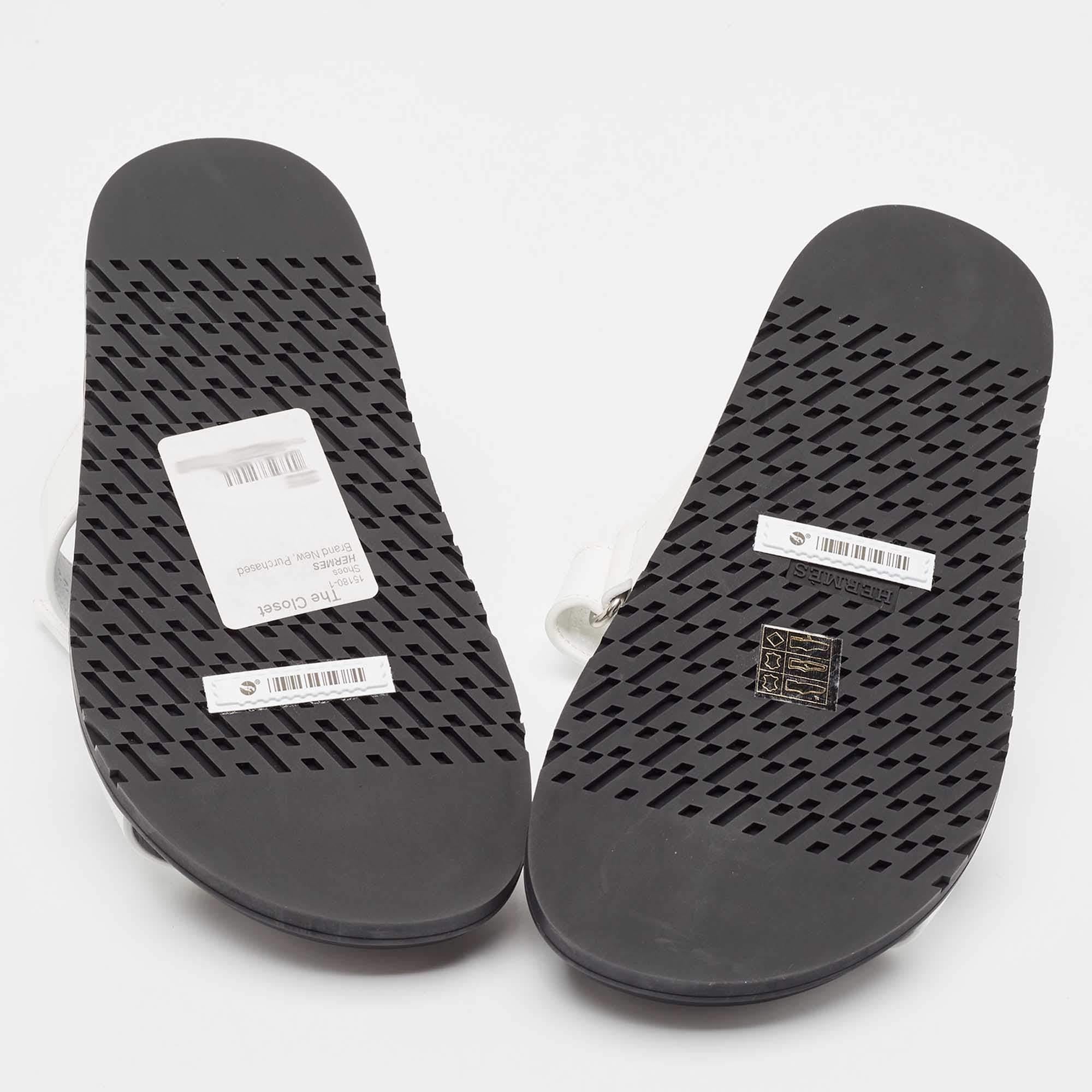 Hermes White Leather Chypre Sandals Size 35.5 1