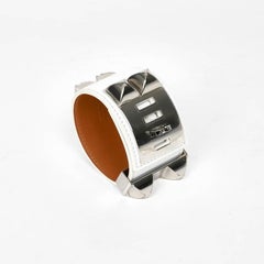 Hermès White Leather Collier De Chien Silver Tone Bracelet Small