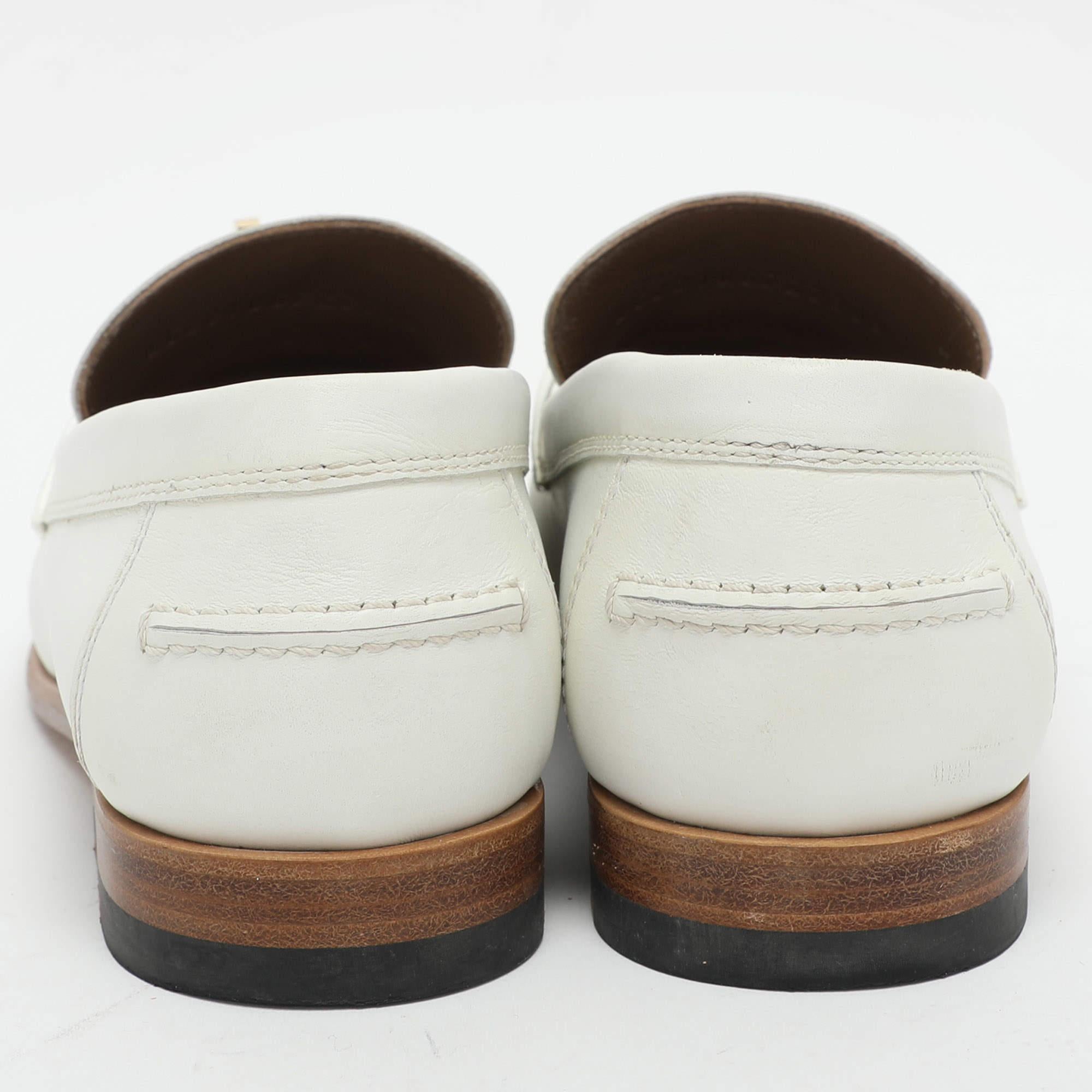 Women's Hermes White Leather Destin Loafers Size 35