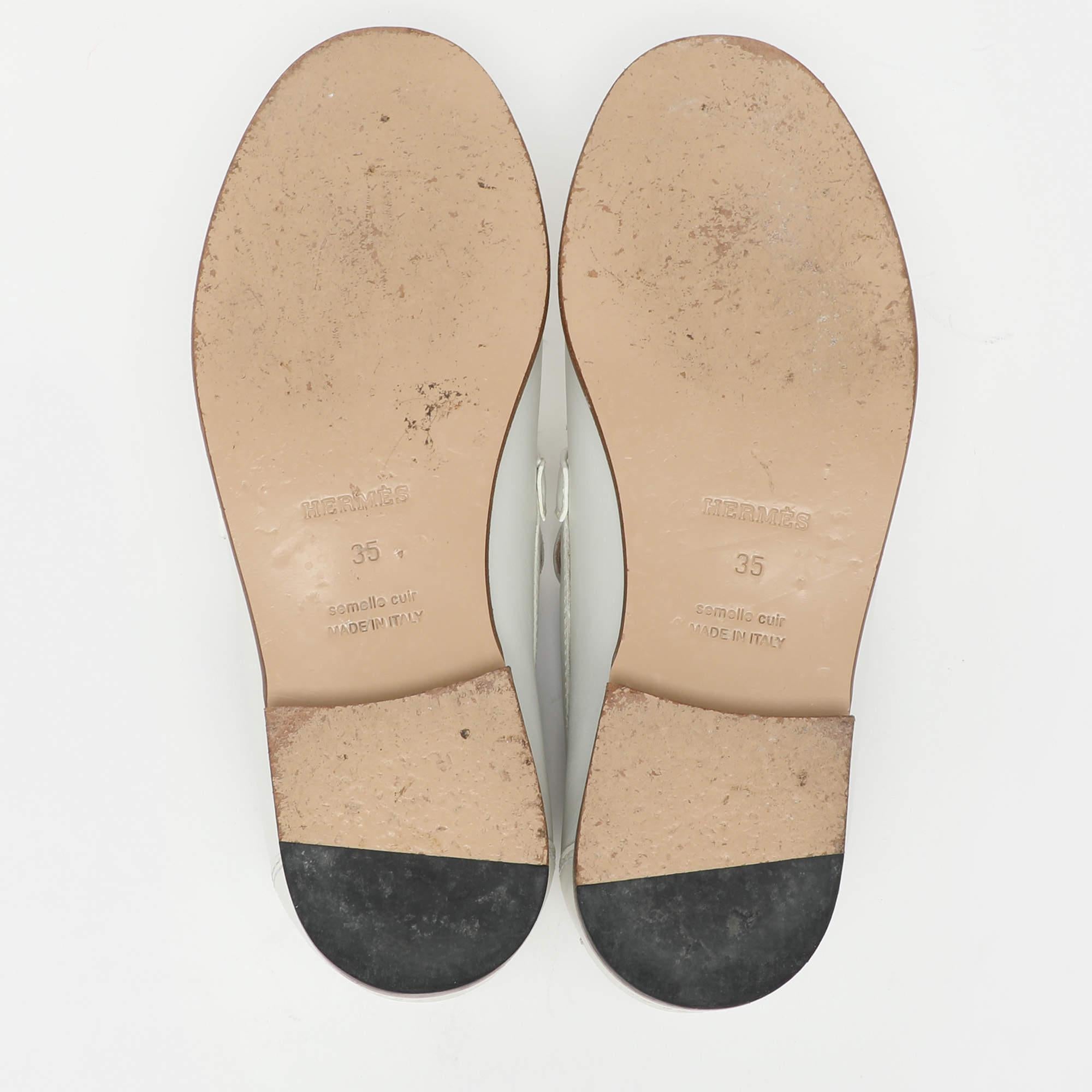 Hermes White Leather Destin Loafers Size 35 1