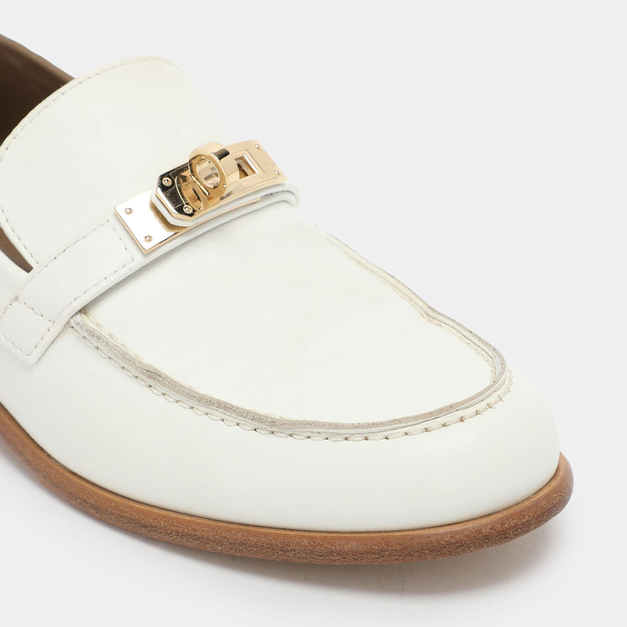 Hermes White Leather Destin Loafers Size 35 2
